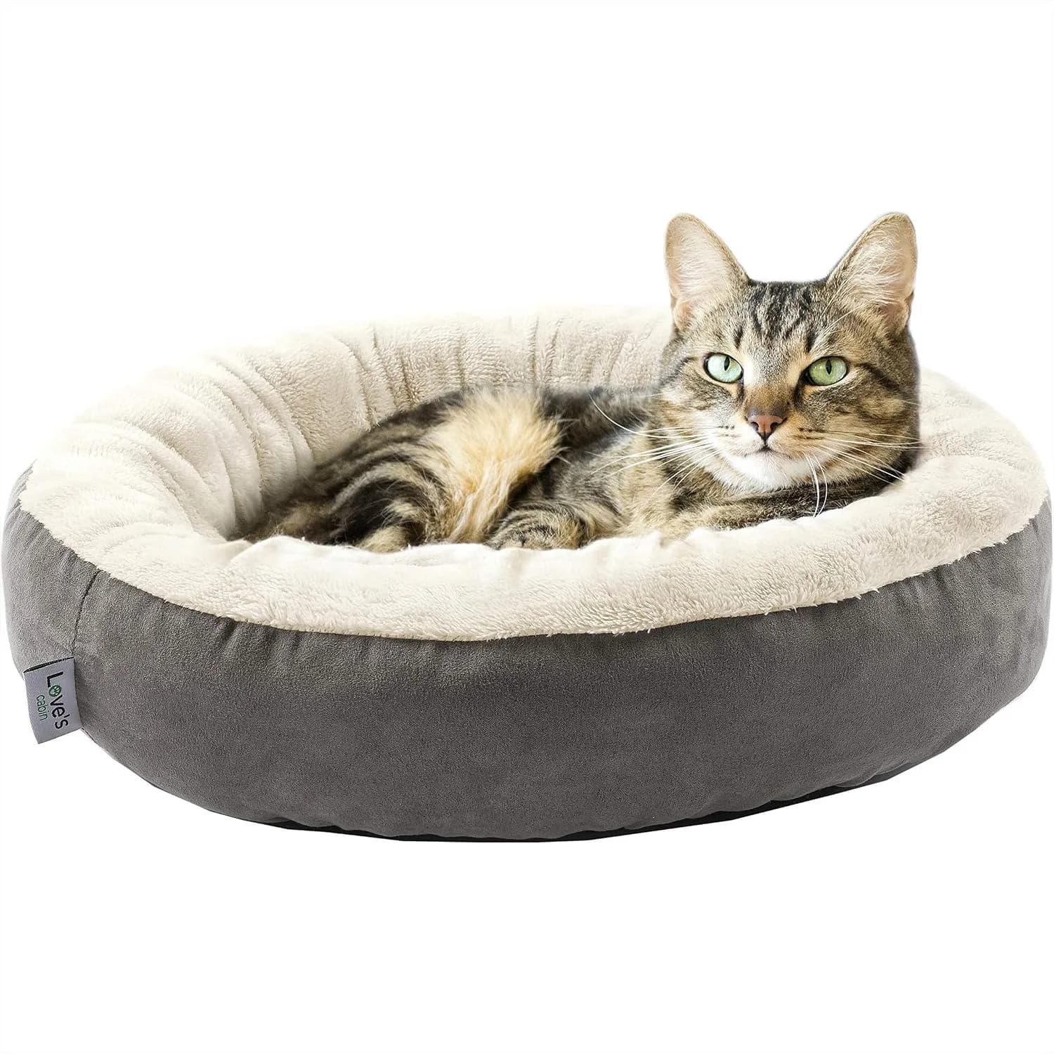 Round Donut Cat and Dog Cushion Bed, 20in Anti-Slip Bottom Super Soft Fabric Pet Bed for Small Dogs & Cats, Washable Luxury Gray