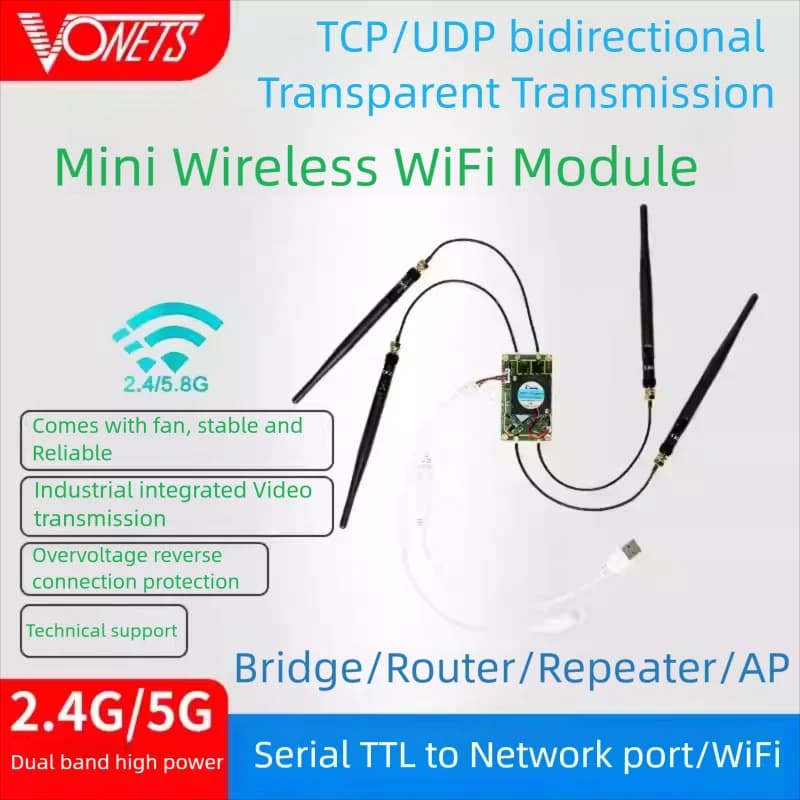 VONETS Industrial Dual-Band 2.4G/5G WiFi Module Wireless Bridge Router Repeater with TTL Serial Port TCP/UDP Transparent Monitor