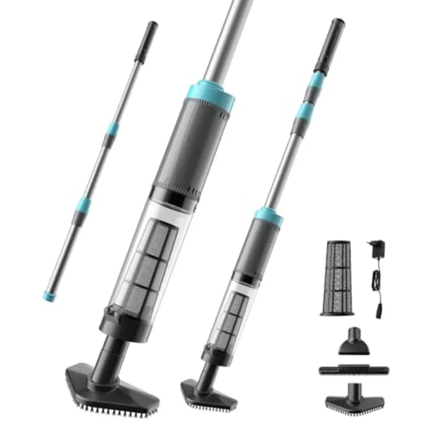 Aspirapolvere Portatile per Vasca Idromassaggio Senza Fili, Aspiratore per Piscine Fuori Terra con 3 Testine Spazzola e Luce LED, Ricaricabile