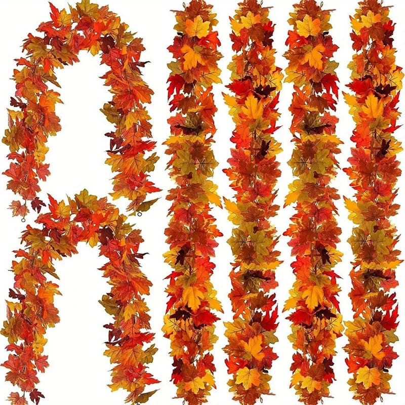 2M Artificial autumn maple leaves garland Fake plants Autumn decoration Screw leaves for Thanksgiving Halloween Festival Wedding decorations