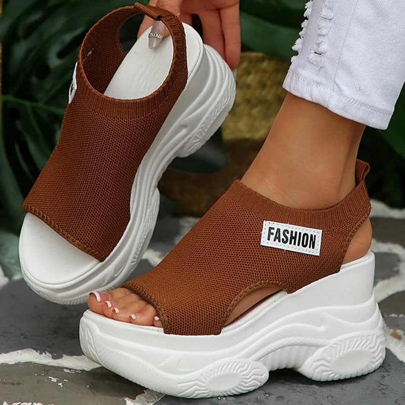 Sandali sportivi con zeppa in maglia bianca da donna, con plateau spesso, estivi 2026, taglie forti 43, slip-on da spiaggia