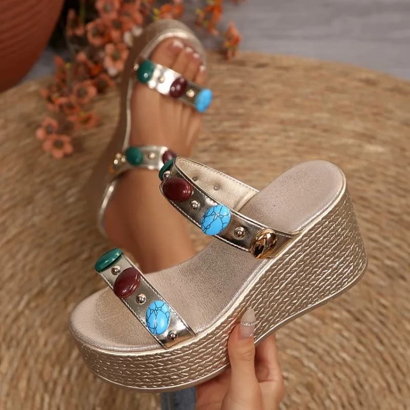 2026 Women Sandals Wedge Open-Toe Spring New Style Sexy Gemstone Comfortable Women's High-Heeled Sandals Shoes for Women