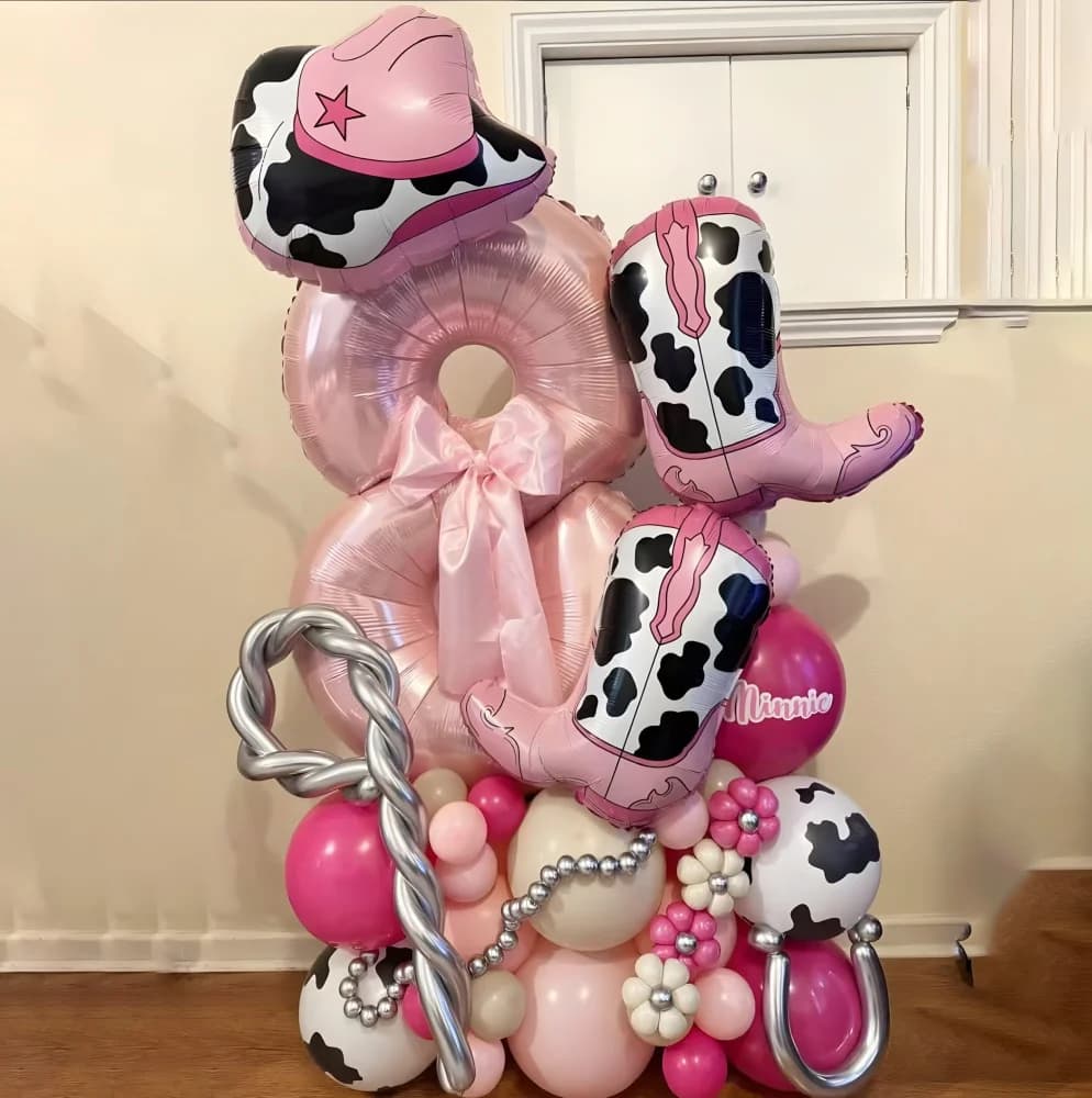 Set di palloncini con numeri di cappello e stivali da cowgirl rosa da 45 pezzi – Decorazioni per feste a tema cowgirl, festival e oggetti di scena per foto