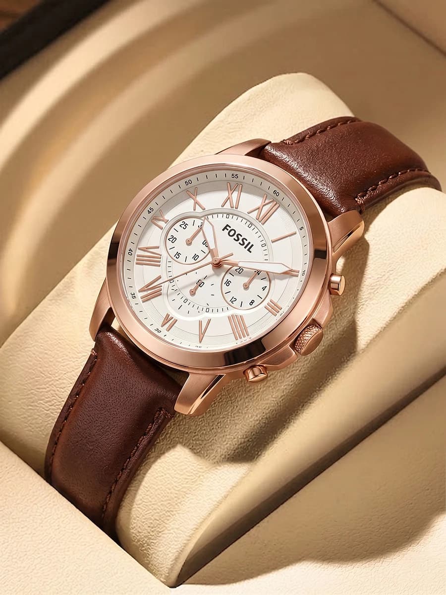 FOSSIL FS4991 Grant Cronografo al quarzo Orologi da uomo Cinturino in vera pelle Impermeabile Luminoso Business Casual Orologi da polso maschili