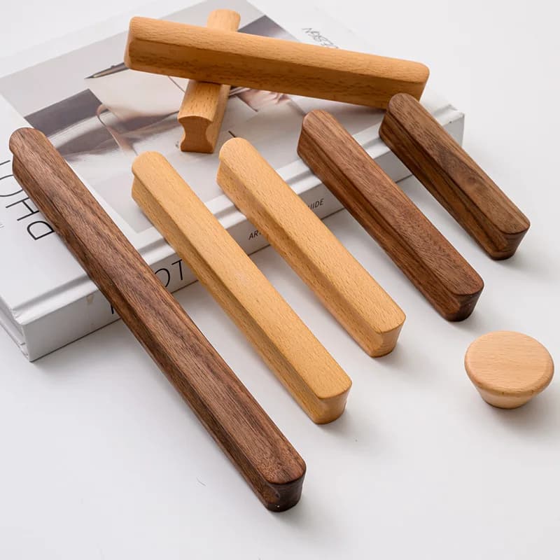 Maniglia Moderna Semplice di Alta Gamma in Legno Massello per Armadi e Cassetti - Eleganti Maniglie in Legno