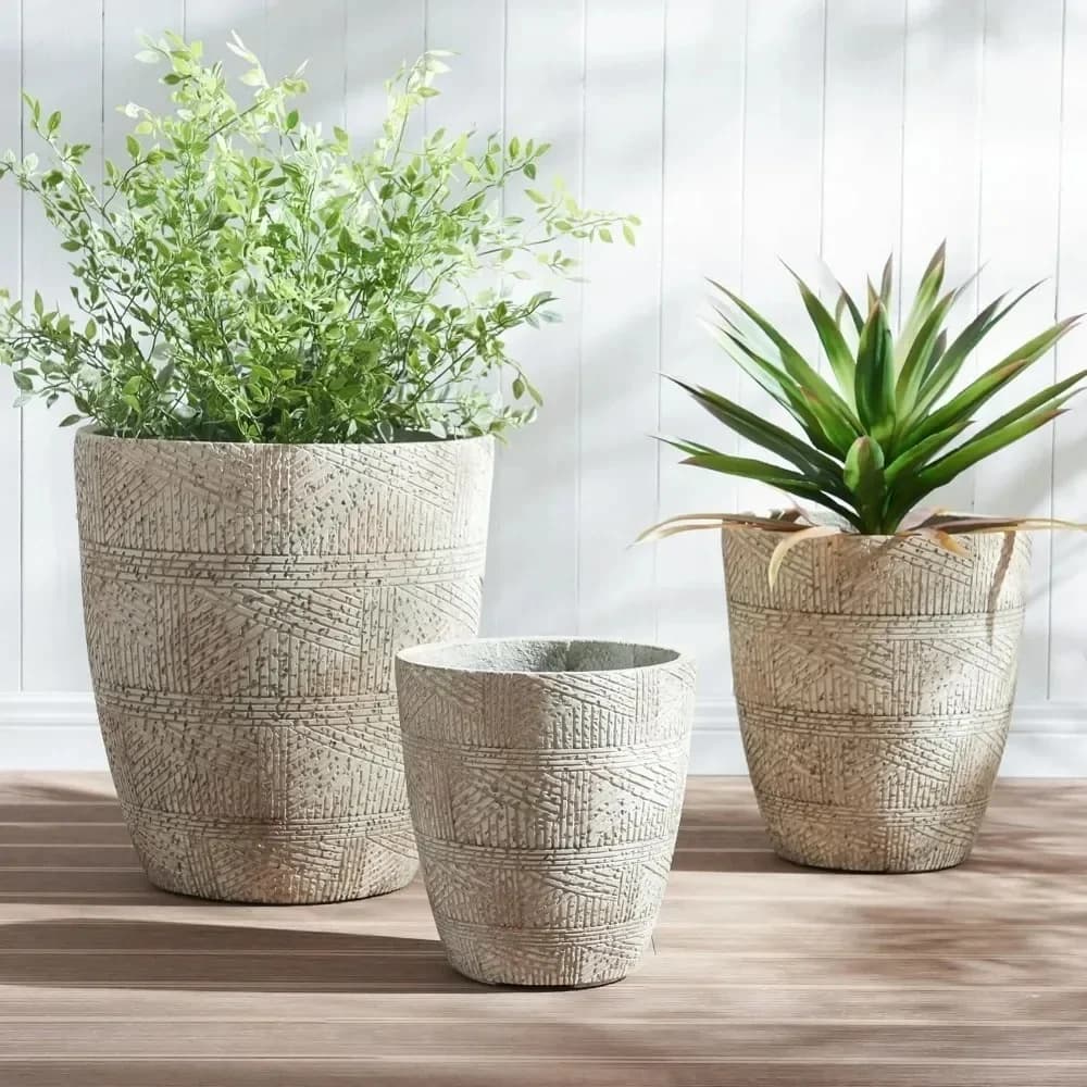 Dia Round Concrete Planter Set of 3, Large Indoor Outdoor Planter, Flower Pots with Drainage Holes and Sealing