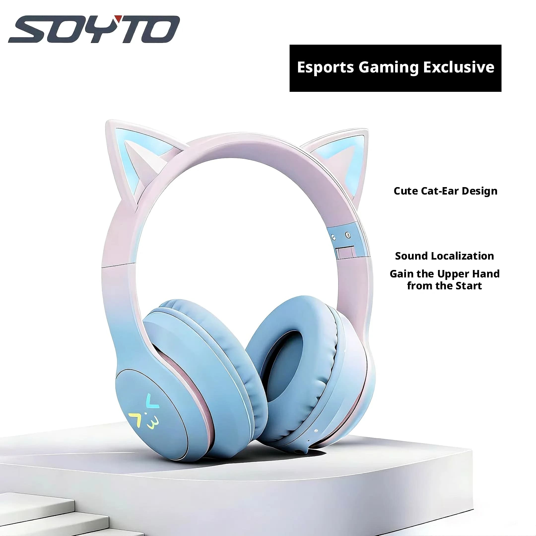 SOYTO Gaming Headphones with Cat Earrings, Bluetooth 5.1, Integrated Microphone, 4-8 Hours of Autonomy, Wireless Headphones for Girls, PC and Mobile