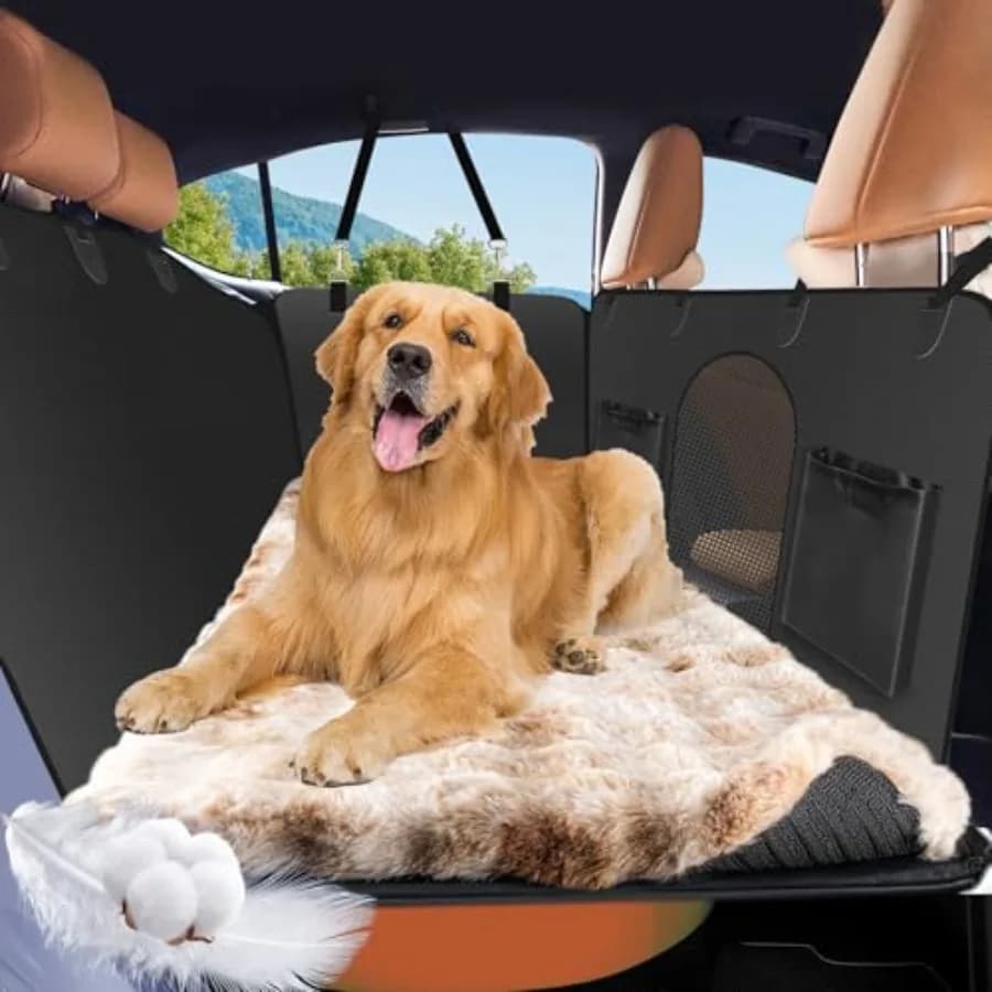 Cuccia per cani da 55" x 26" per sedile posteriore dell'auto, con fondo antiscivolo migliorato, materasso per cani con rivestimento lavabile e rimovibile