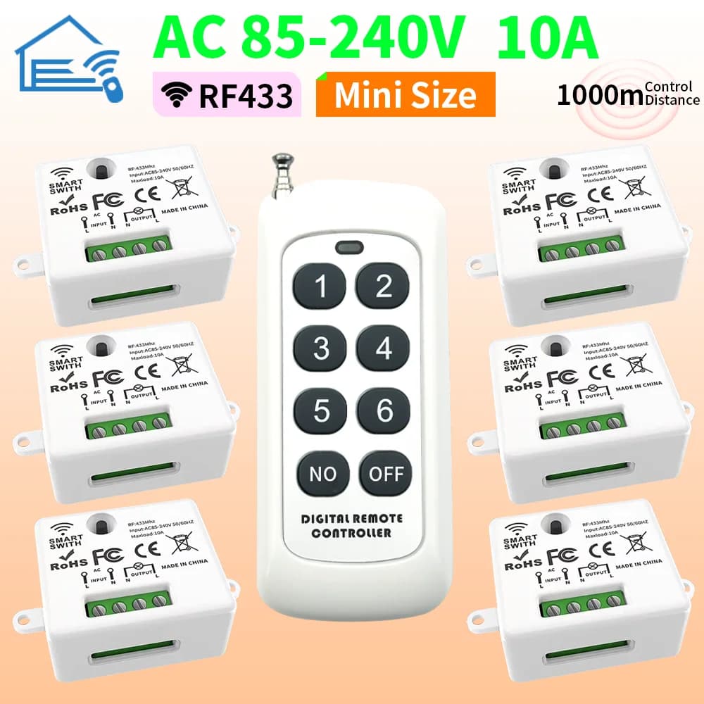 Wireless remote control switch, 110V to 220V AC power supply, 1 relay, 433MHz receiving module, for learning-type remote control