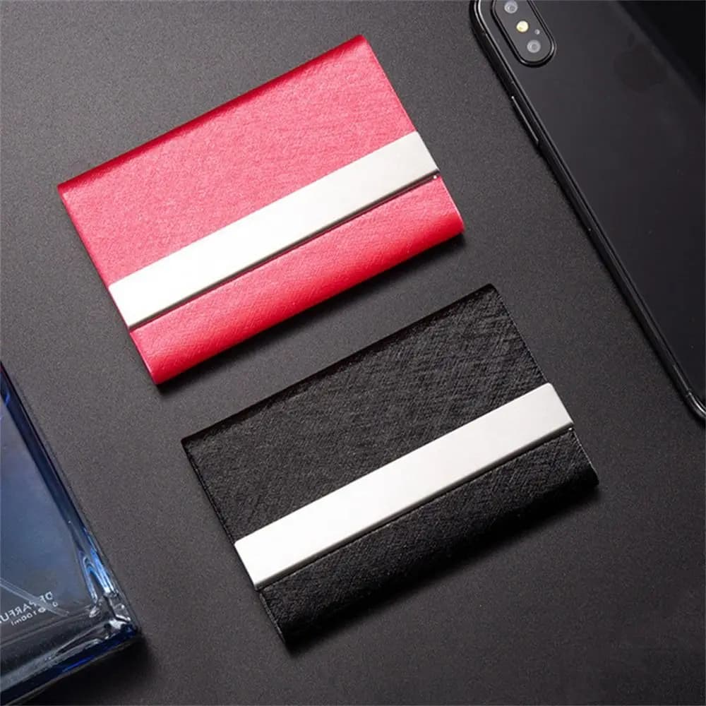 Luxury PU Leather Business Card Case Stainless Steel Slim Pocket Name Card Holder Multicolor Metal ID Case Wallet Credit Card