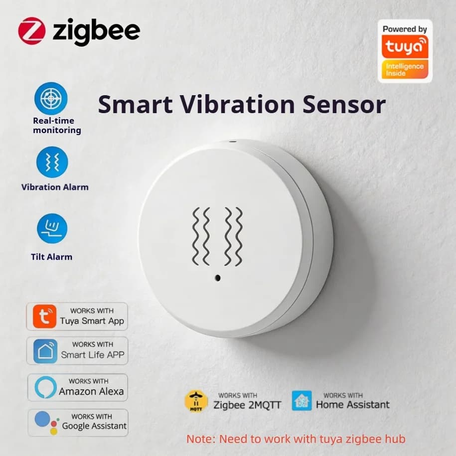 Sensore di Vibrazione Intelligente Tuya Zigbee, Allarme in Tempo Reale per Movimento e Urti, Notifica APP, Rilevamento Sicurezza Domestica con Smart Life