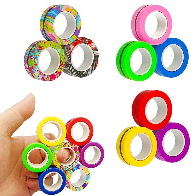 3PCS Anelli magnetici con punta delle dita Set di giocattoli colorati in rilievo per adulti Magnete Spinner Anti-stress Alleviare l'ansia Giocattoli per ragazzi