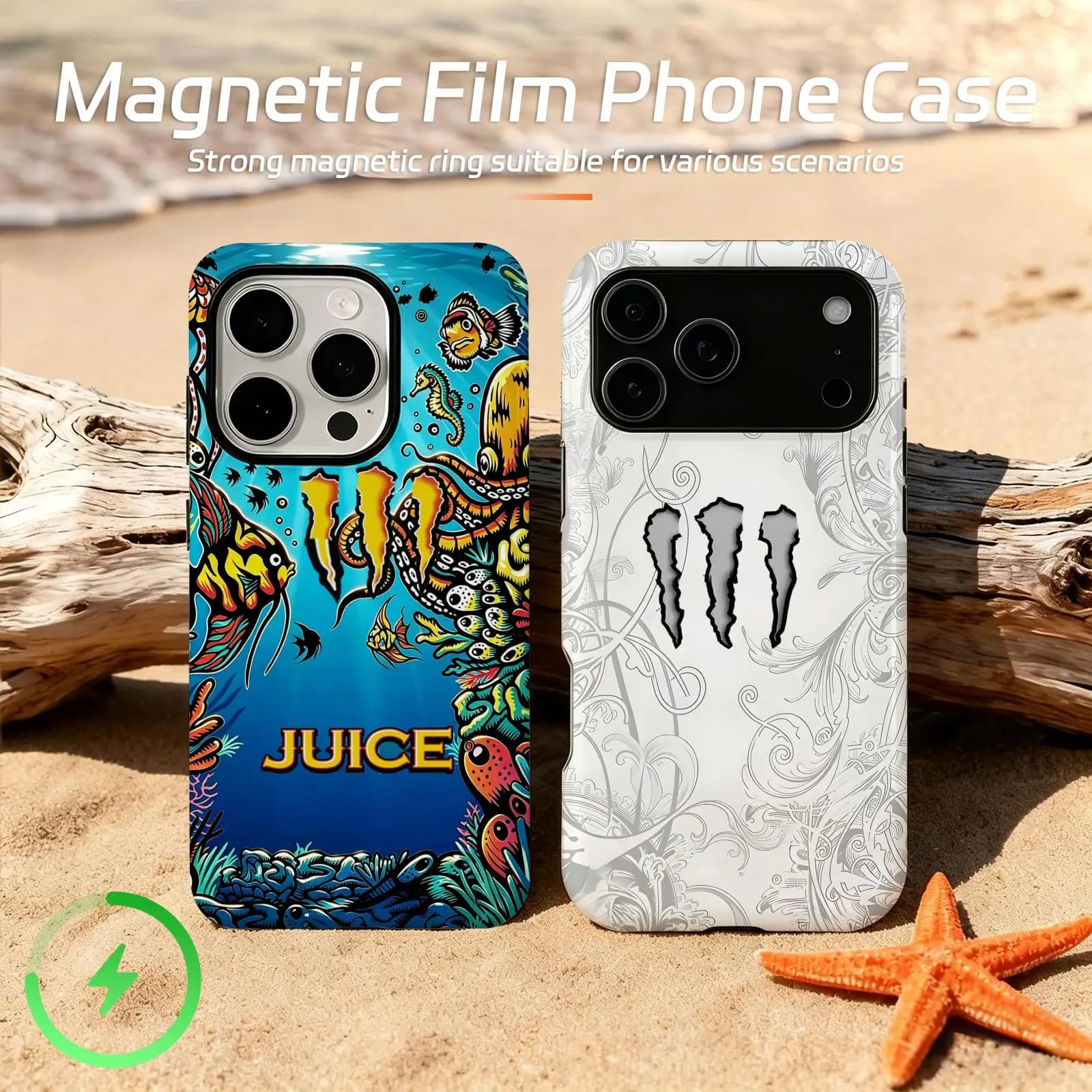 Custodia Magnetica M-MonsterES Fashion Design per iPhone 17 16 15 14 13 12 11 Plus Pro Max, con Pellicola Magnetica Lucida