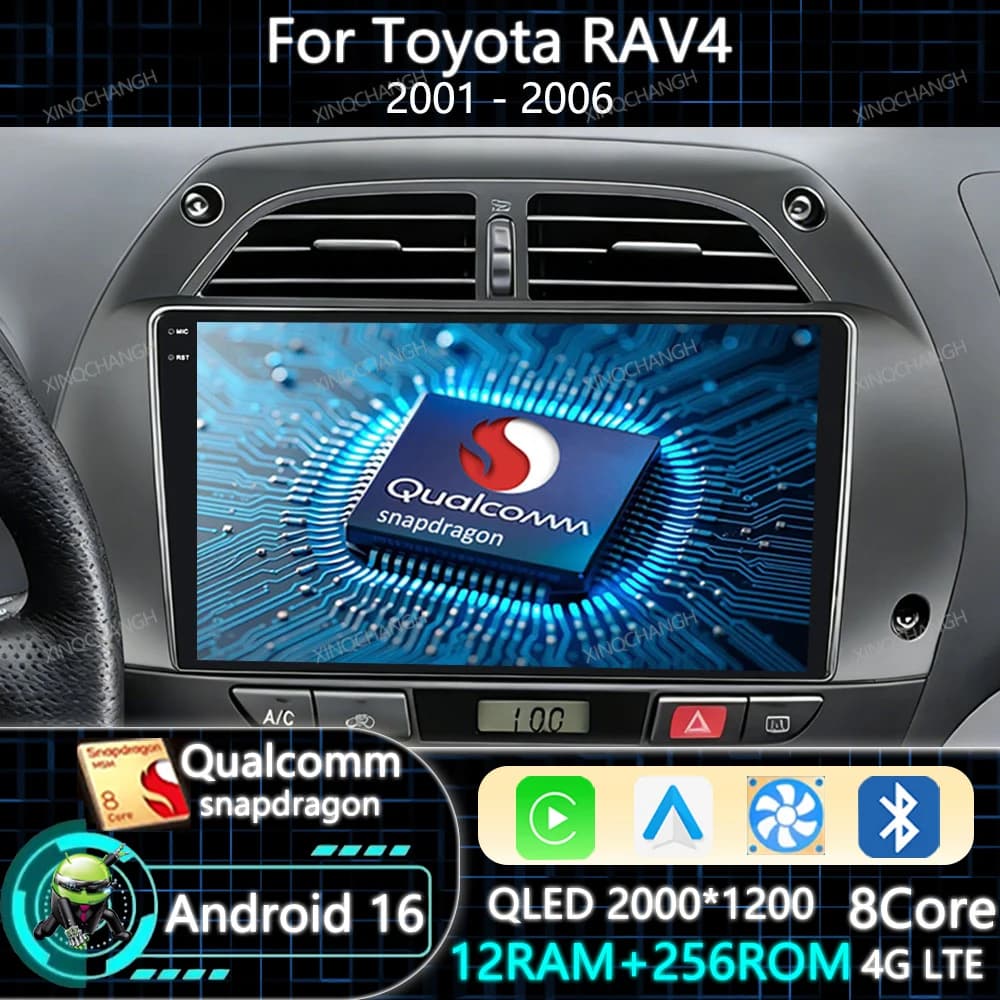 Android 16 Car Radio Carplay Auto For Toyota RAV4 Rav 4 2001 2002 2003 2004 2005 2006 Head Unit Navigation 4G WIFI 2DIN GPS QLED