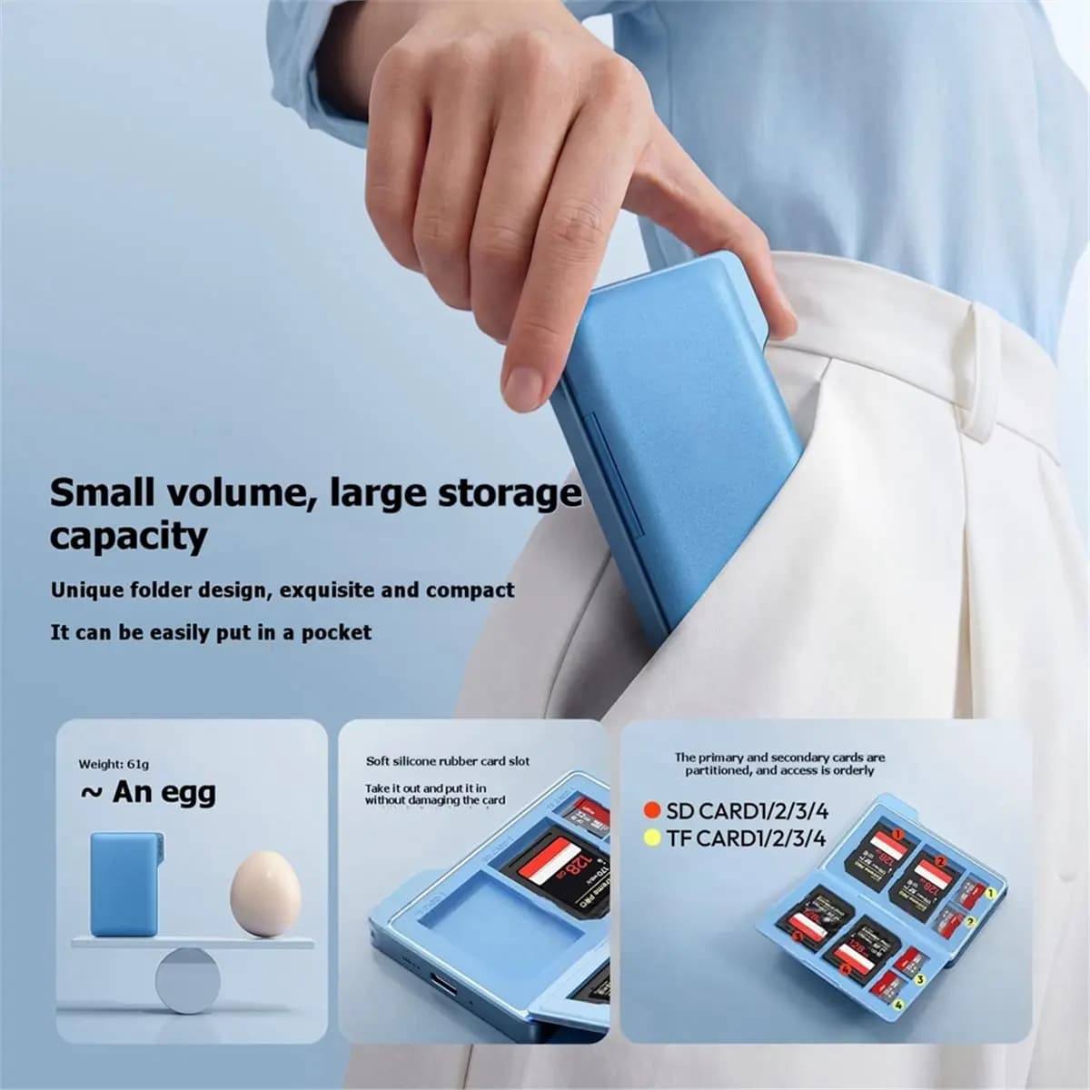DC01 Portable Memory Card Case Dual-Slot Simultaneous Card Reader for Camera Smartphone for Photography Travel Storage