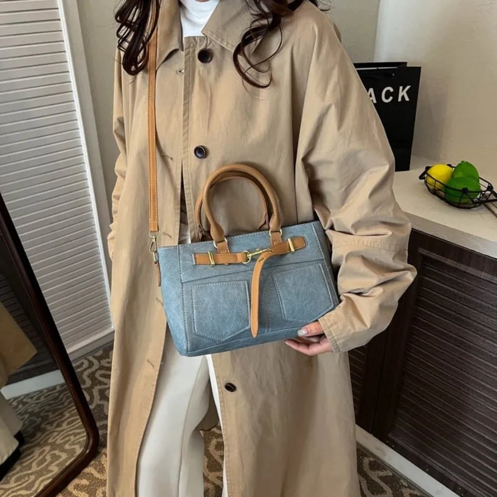 New Washed Denim Shoulder Bag Large Capacity Belt Buckle Strap Crossbody Bag Front Pocket Underarm Bag New Season