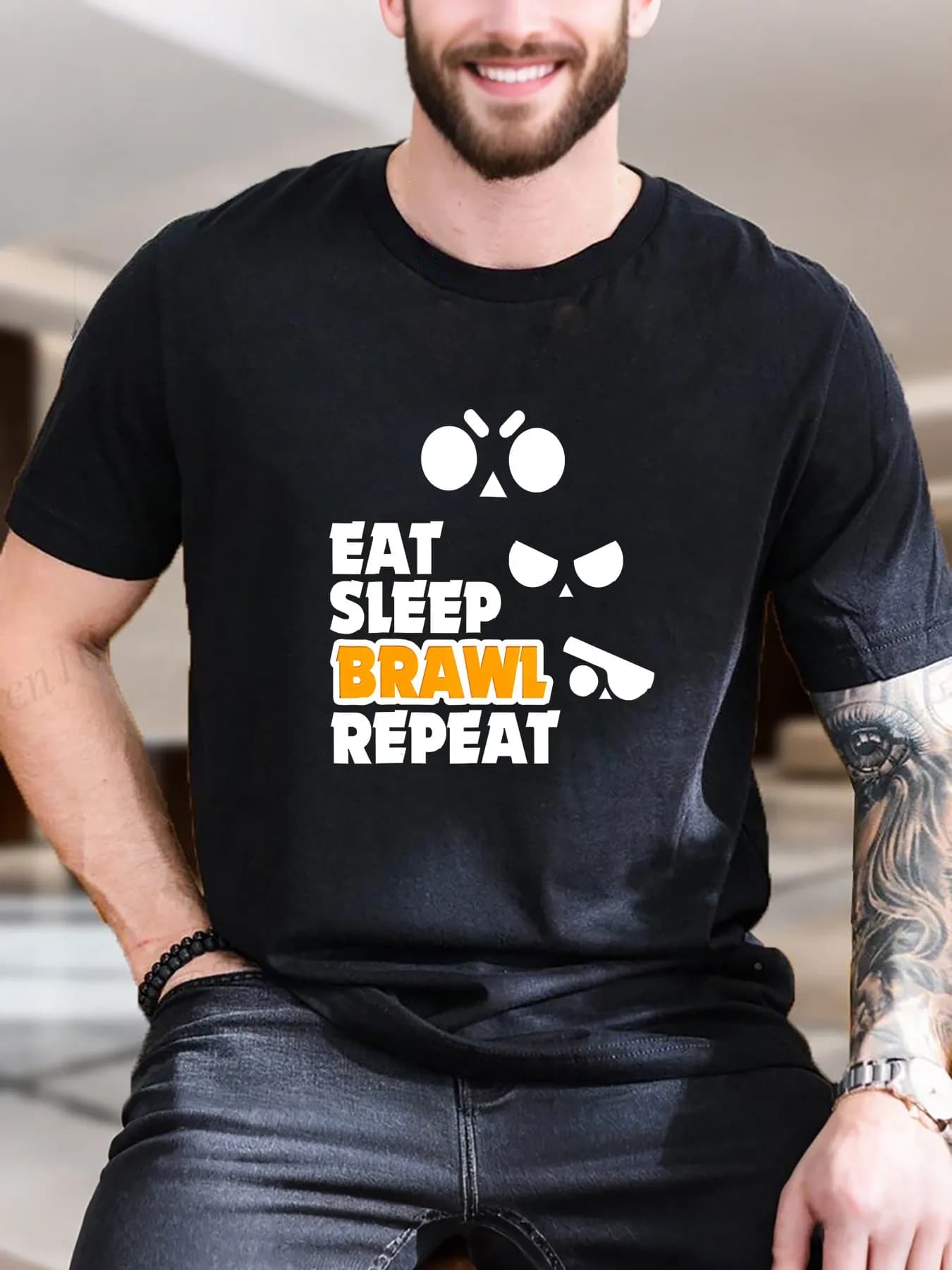 T-shirt stampata in cotone da uomo di nuova moda di arrivo T-shirt grafica Brawl alla moda Top a maniche corte morbido e traspirante per abbigliamento estivo casual