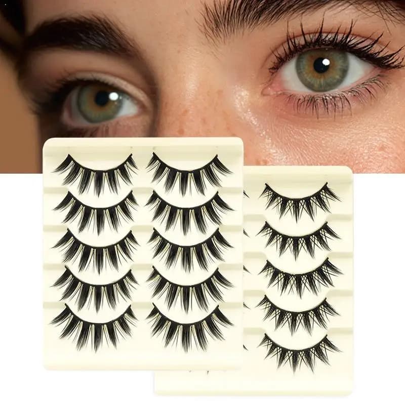 5 paia di ciglia finte in stile manga, ciglia naturali effetto spiky per cosplay e trucco, ciglia finte effetto volpe dall'aspetto morbido e naturale.