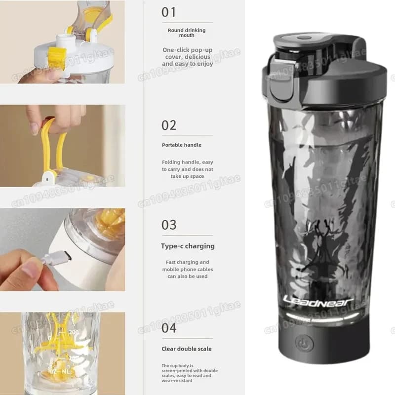 Tazza per miscelazione automatica portatile – Tazza elettrica per frullati, frullatore ricaricabile per sport e fitness all'aperto, tazza per miscelare proteine in polvere
