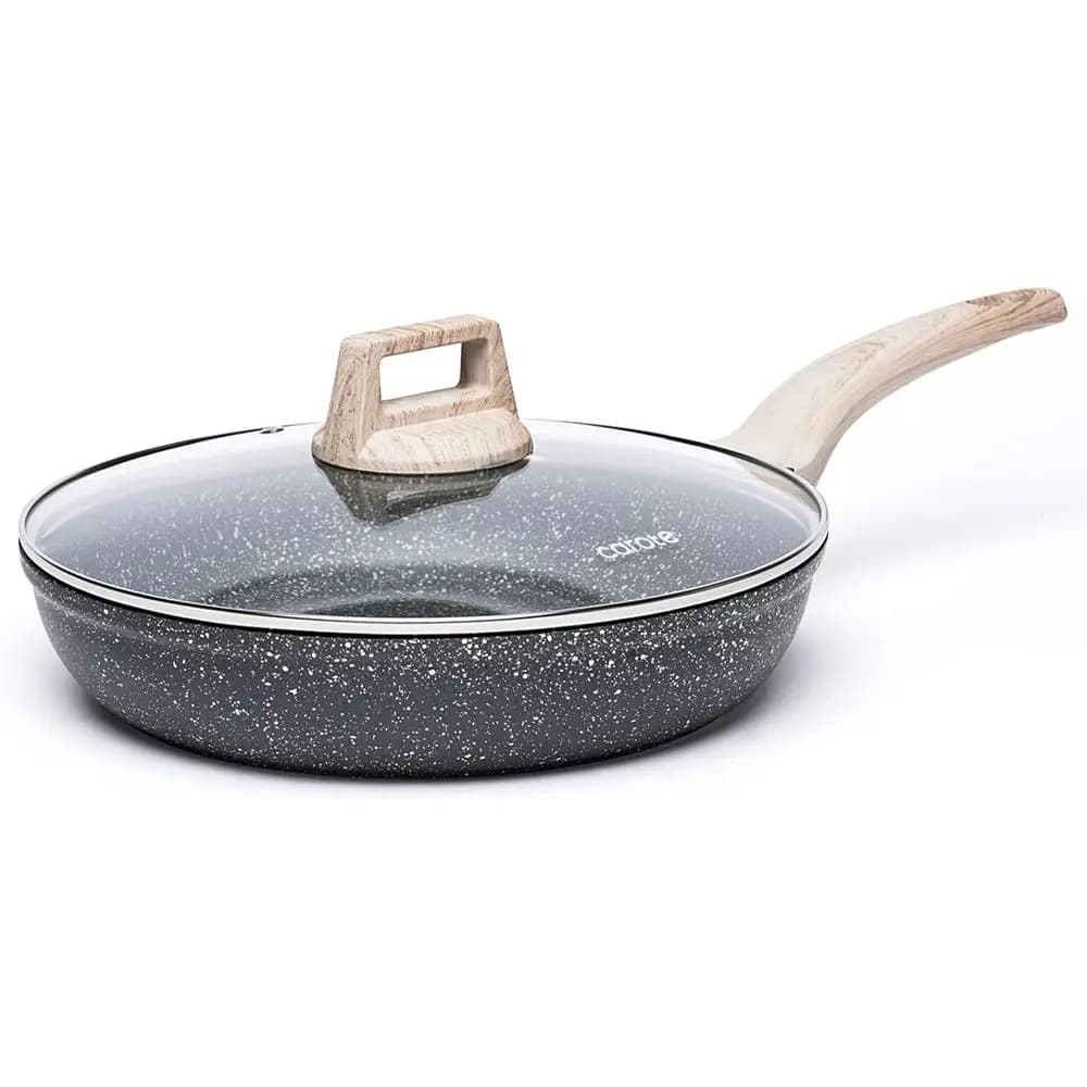 Anti-adhesive pan in Granite with Glass Cover, Eggs and Omelets, Chef's pan, PFOA-free, 10 Inches