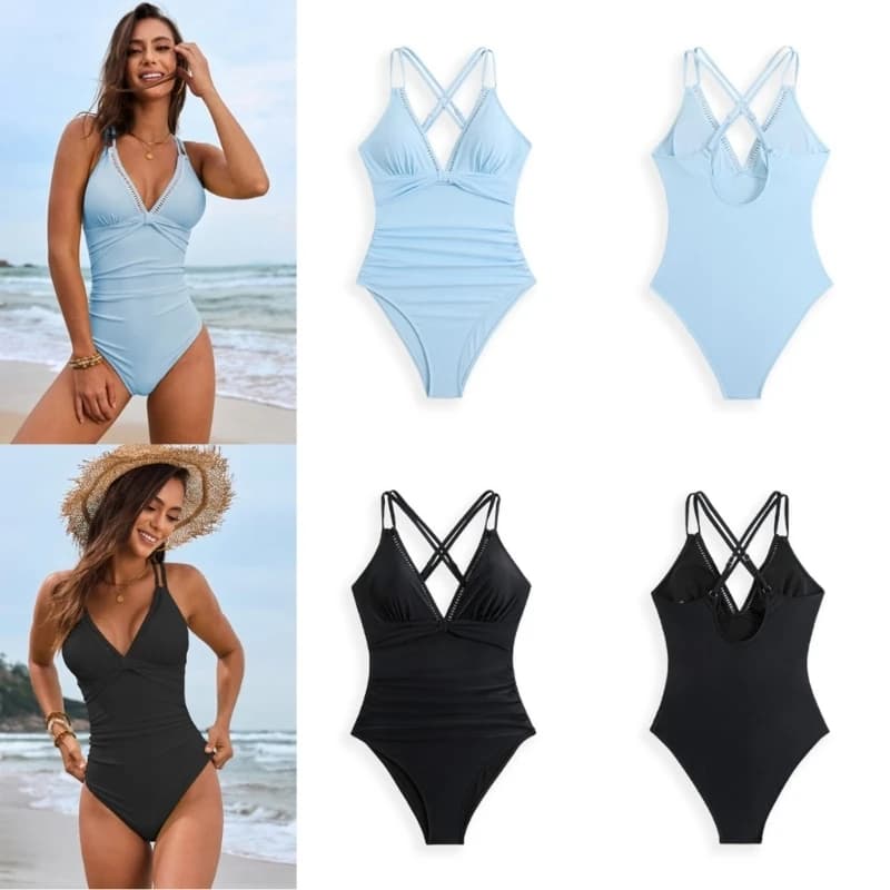 Costume da bagno push up da donna 1 pezzo Costume da bagno da donna con doppia spallina Costume da bagno con scollo a V per da