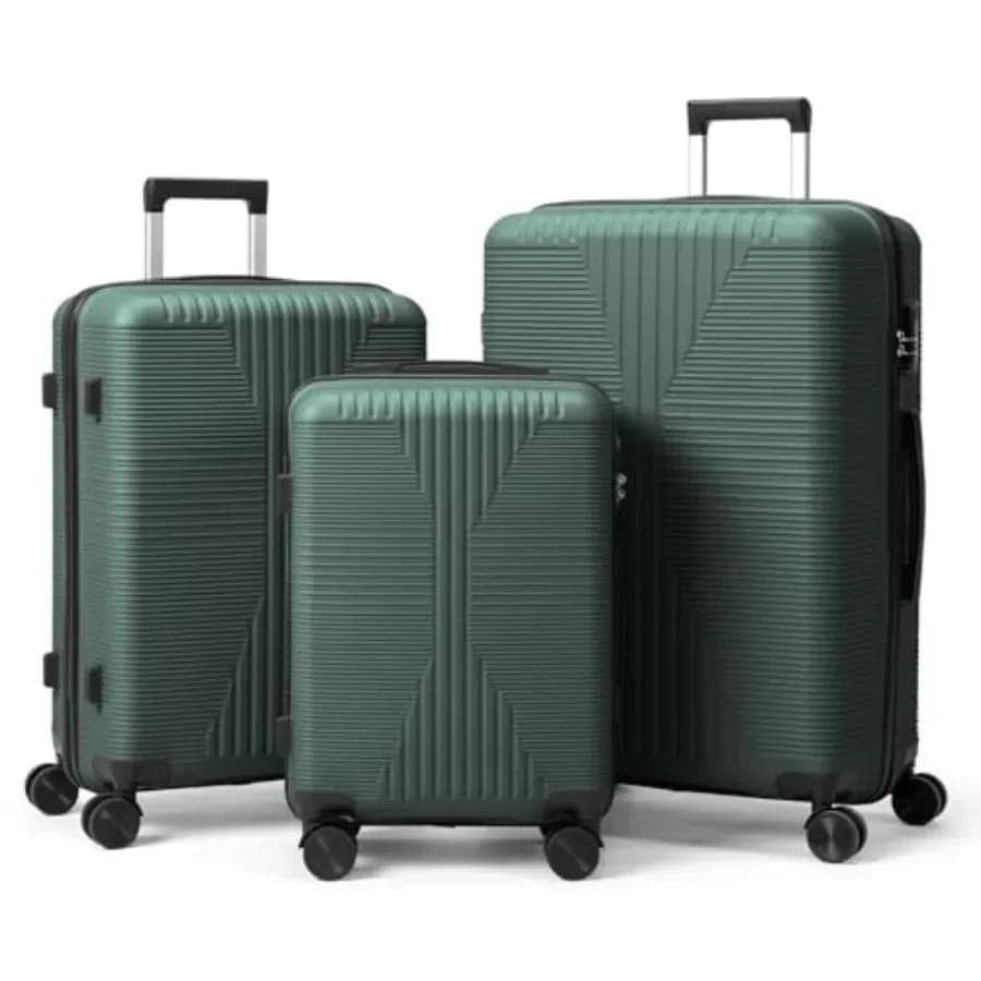 3 Pcs Luggage Set for Business Vacation: Lightweight PP Hardshell Suitcases in Black with Spinner Wheels, Built-in Lock, Durabl