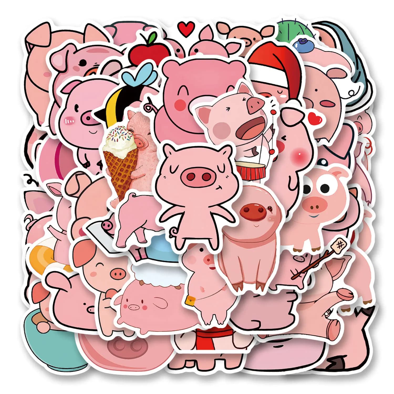 50 adesivi a forma di maialino rosa, adesivi con animali carini per custodie per telefoni, laptop, notebook, valigie, skateboard, adesivi estetici fai da te
