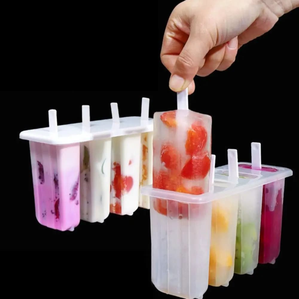 Summer 4-Link Ice Cream Molds DIY Reusable Homemade Popsicles Mold Tools Household Gadgets with Cover Ice Cream Tools