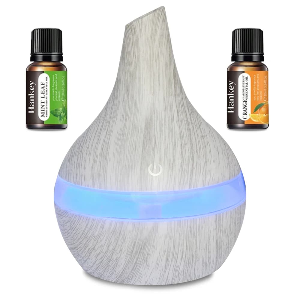 Diffusore e umidificatore USB da 300 ml con venature del legno, ultra silenzioso, 2 oli, perfetto per la casa e l'ufficio
