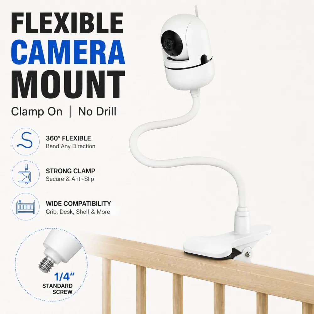 Bendable Flexible Camera Holder Stand Mount Bracket Clamp for Baby Monitor Webcam Portable No Drill Punch Free Desk Base
