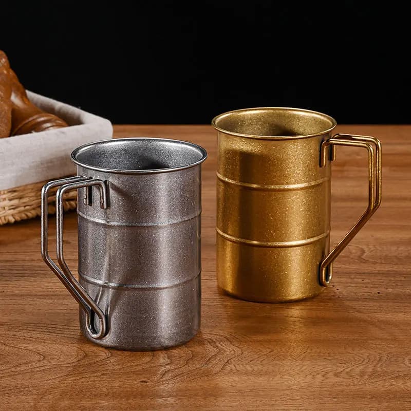 Boccale di birra vintage in acciaio inossidabile 304, tazza di sabbia con fiocco di neve da 500 ml 350 ml, campeggio creativo all'aperto, tazza invecchiata, tazza per bevande per la casa del barbecue