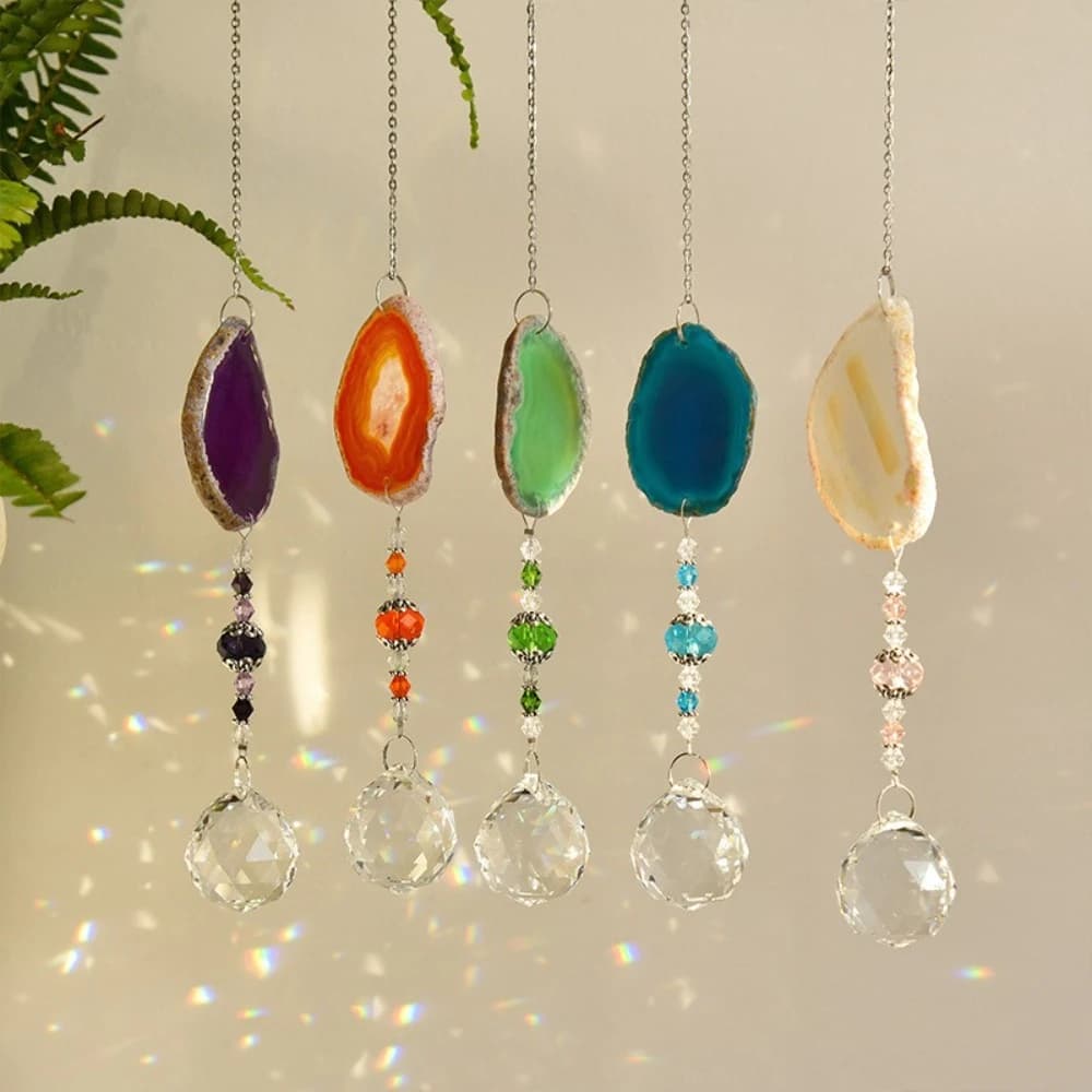 Natural Colorful Crystal Agate Sun Catcher Rainbow Prism Ball Rainbow Maker Window Hanging Pendant Garden Pendant Crafts