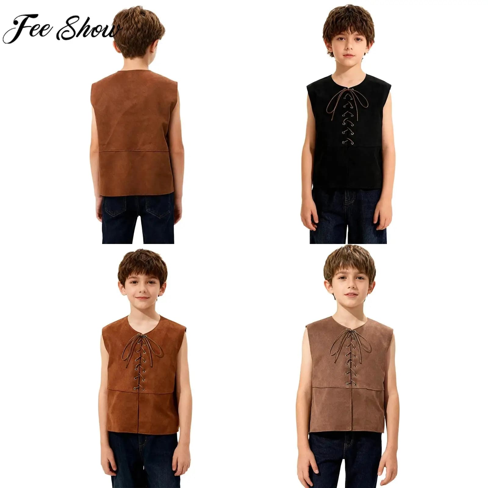 Boys Girls Halloween carnival Medieval Renaissance Pirate Cowboy Cowgirl Cosplay Costume Lace Up Gothic Steampunk Vest Waistcoat