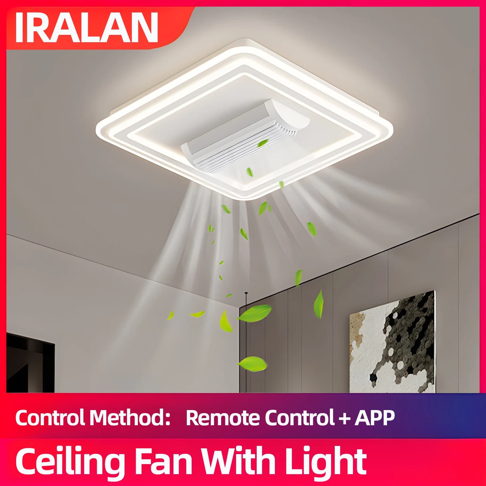 IRALAN Ventilatore da soffitto senza lama con luce Motore CC a 6 velocità con telecomando per camera da letto Soggiorno Lampada da ventilatore senza lama a LED dimmerabile