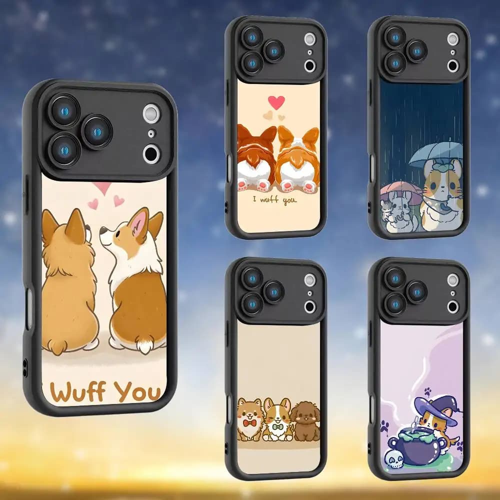 Cartoon Corgi Cute Phone Case For iPhone 17,16,15,14,13,12,Pro,Max,Plus,E,SE4,Air, emery Black Full Coverage TPU