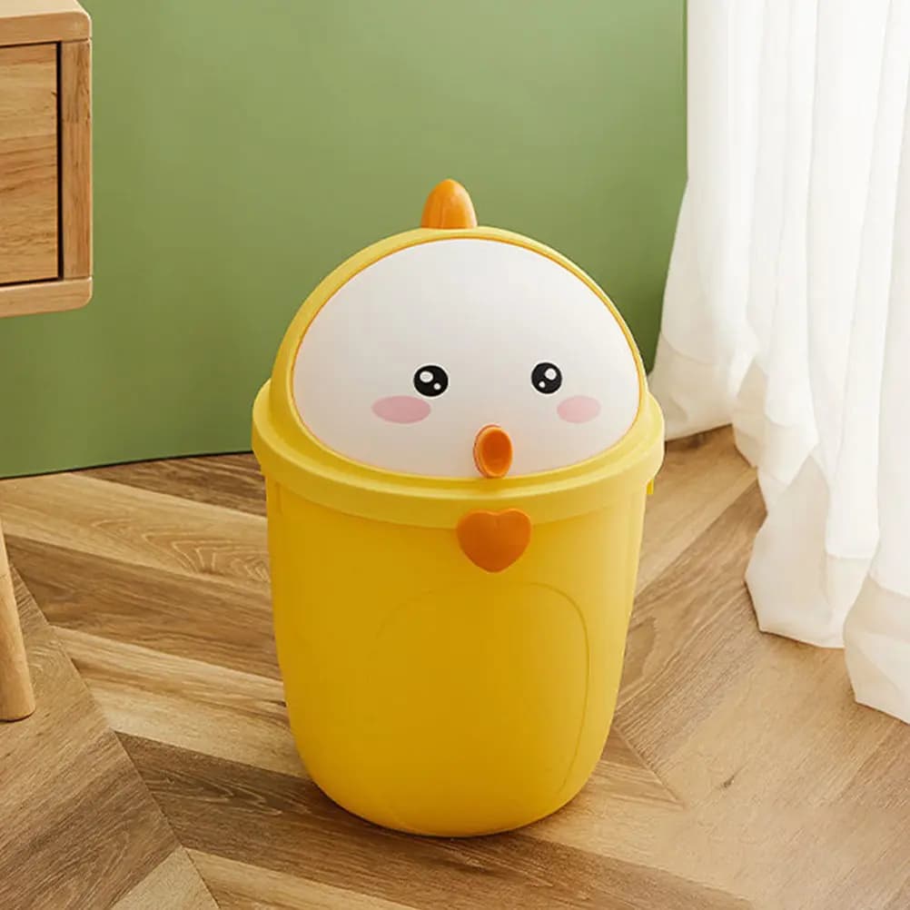 Piccolo cestino per rifiuti a forma di pulcino con coperchio, cestino da scrivania per camera da letto, tavolo, casa, ufficio, cestino decorativo compatto