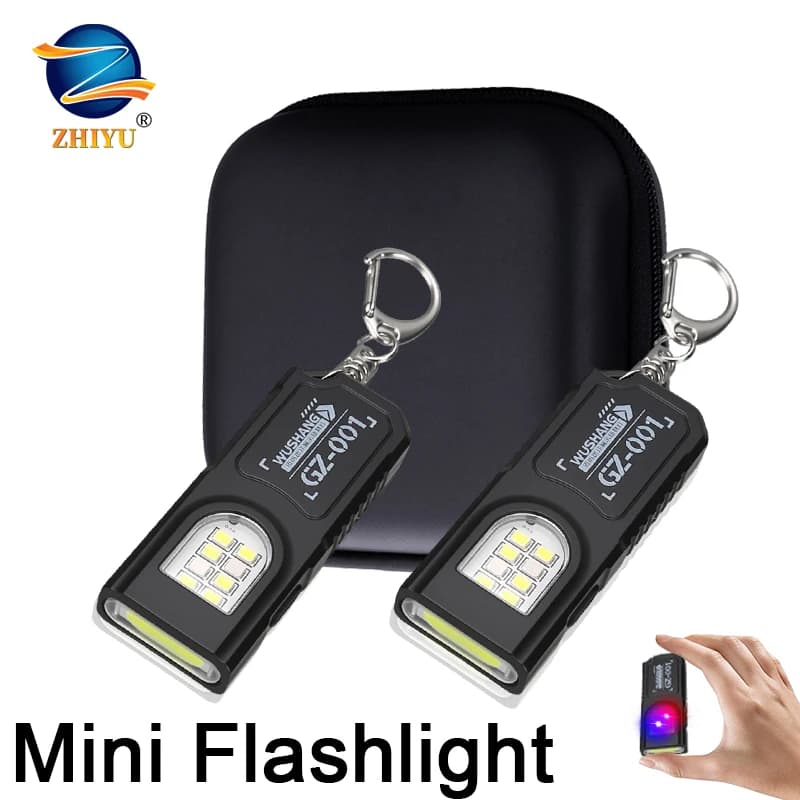 Potente mini torcia portachiavi a LED COB ricaricabile tramite USB lampada da lavoro sospesa portachiavi impermeabile lampada da tasca da campeggio