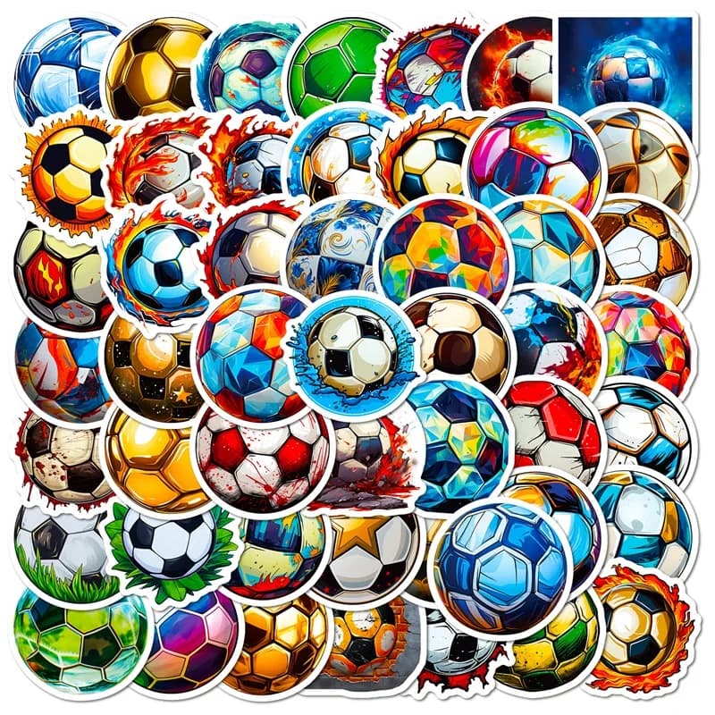 10/30/50 Pezzi Adesivi Colorati a Forma di Pallone da Calcio in PVC, Decorazione Estetica per Scrapbooking, Quaderni, Cancelleria Coreana, Materiale Scolastico
