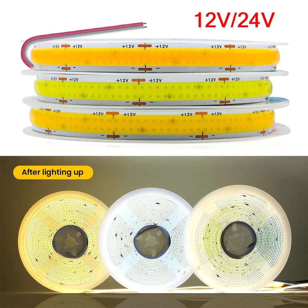 DC12V 24V COB LED Strip Double Row Super Bright 600 LEDs/m nastro Led flessibile dimmerabile RA90 3000K 4000K 6500K illuminazione lineare