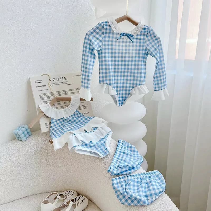 Full Girl Swimsuit Set Summer Elegant Full Sleeve Long Sleeved Costume With Bathroom Head Clothing For Kids