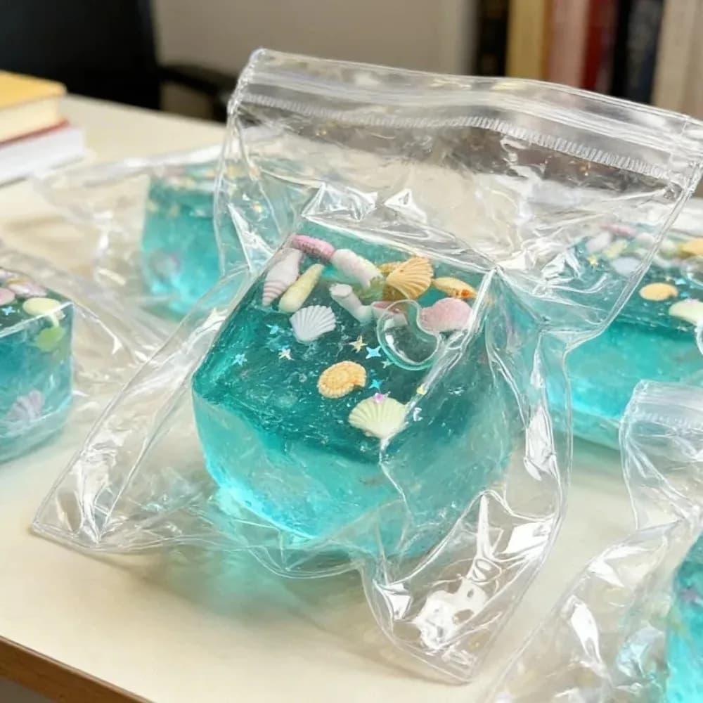 Giocattolo Squishy in Zucchero di Malto: Cubo Trasparente Ocean Cube Nice Cube, Massiccia Impasta Super Morbida a Lenta Risalita, Fidget Sensoriale Silenzioso per Alleviare l'Ansia, 1 Pezzo