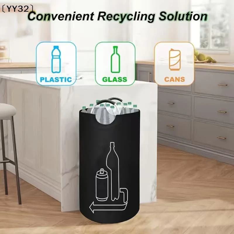 Large Capacity Empty Bottle Storage Basket With Aluminum Handle 90L Wastewater Bottle Collector Bag Folding Recycling Bin〔YY32〕
