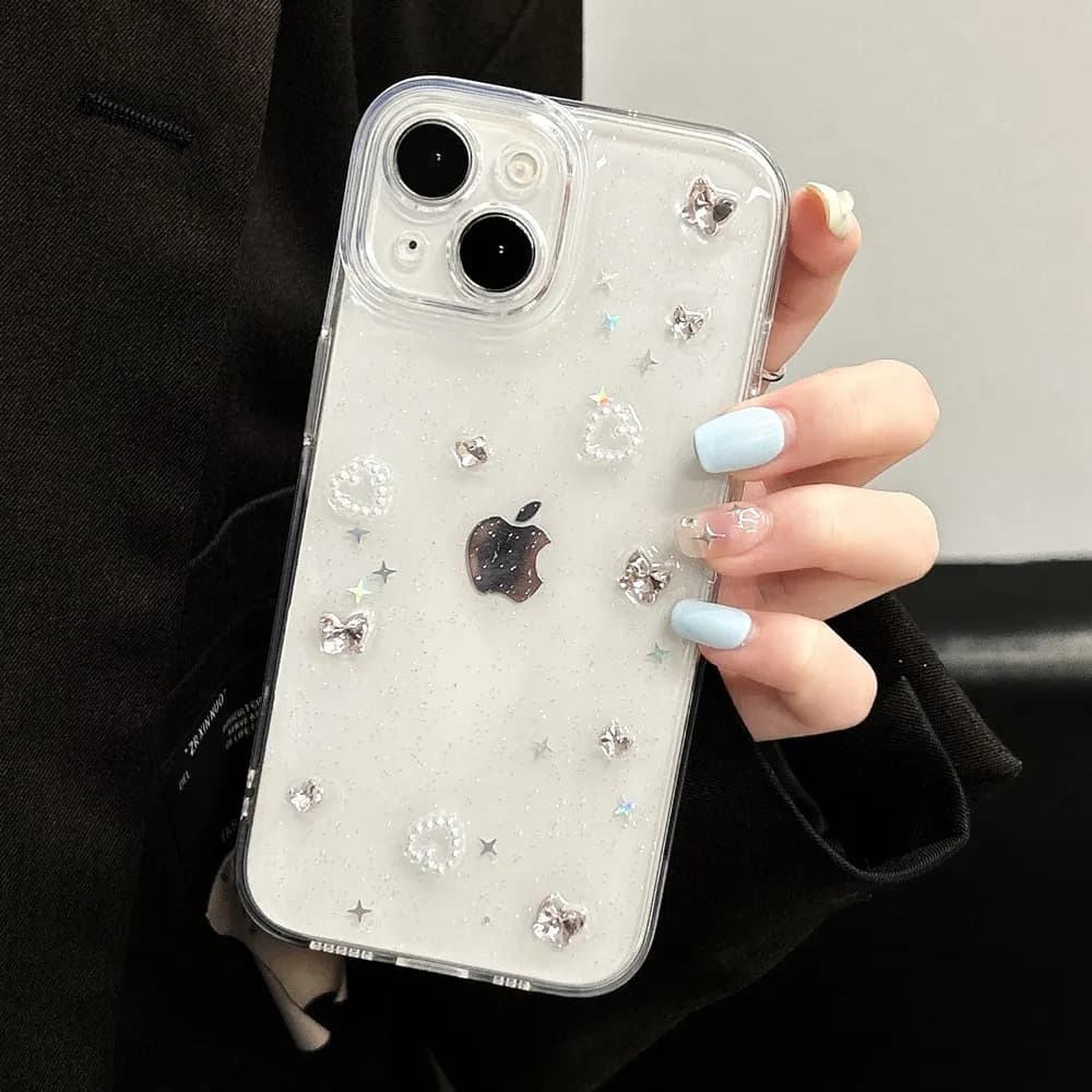Custodia di lusso 3D Pear Love Heart Glitter per iPhone 15 13 12 11 14 Pro Max Cover posteriore antiurto morbida trasparente