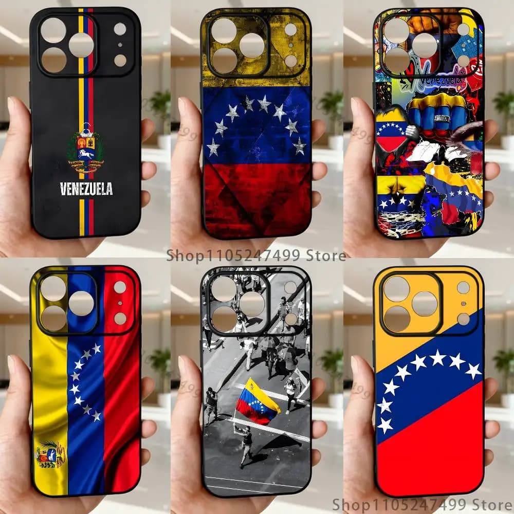 Custodia per telefono con mappa bandiera Venezuelan per iPhone 17,16,15,14,13,12,11,Pro,Max,Plus,E,SE4,Air,Mini Funda morbida nera