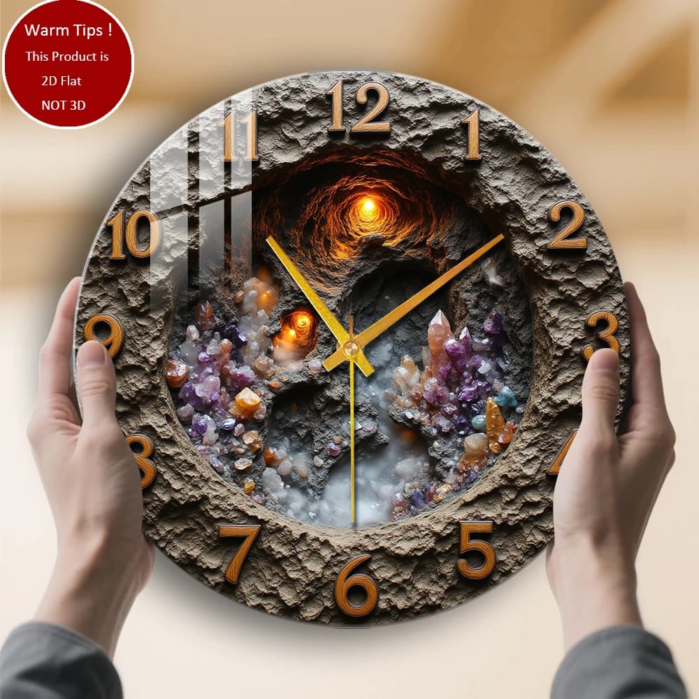 Tempered glass wall clock Crystal grotto watch with light lights suitable for wall decorations or table displays everywhere