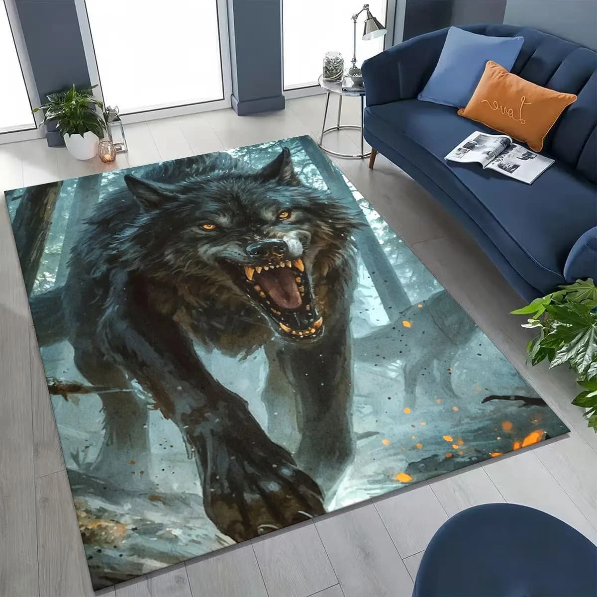 Mitologia norrena Fenrir Lupo Bestia Tappeto cartone animato per camera da letto Soggiorno Divano Decorazione zerbino per la casa, Tappetino antiscivolo per bambini grandi