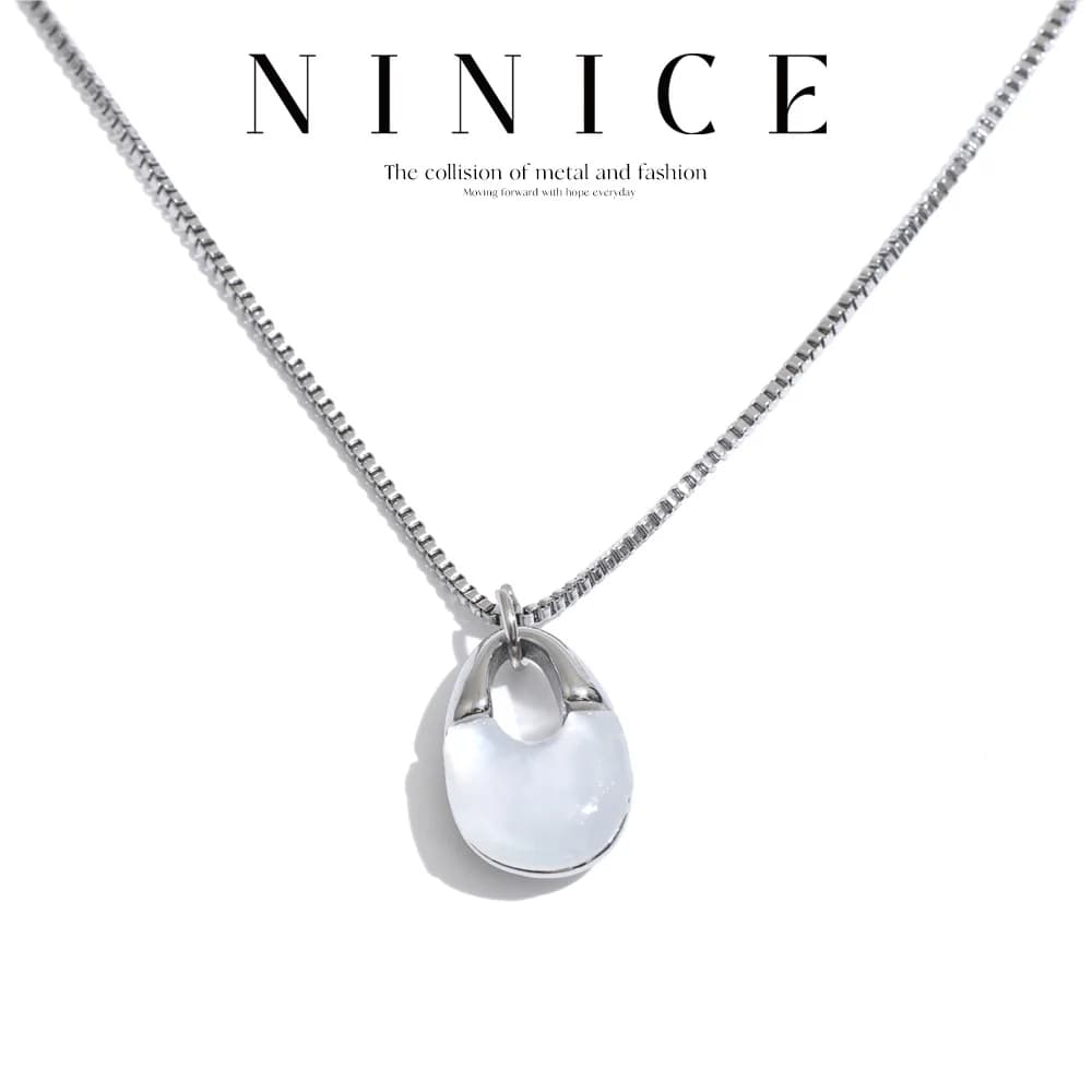 NiNice Stainless Steel Natural Shell Necklace Pendant High Quality Cute Oval Daily Exquisite Women Fashion Versatile Jewelry