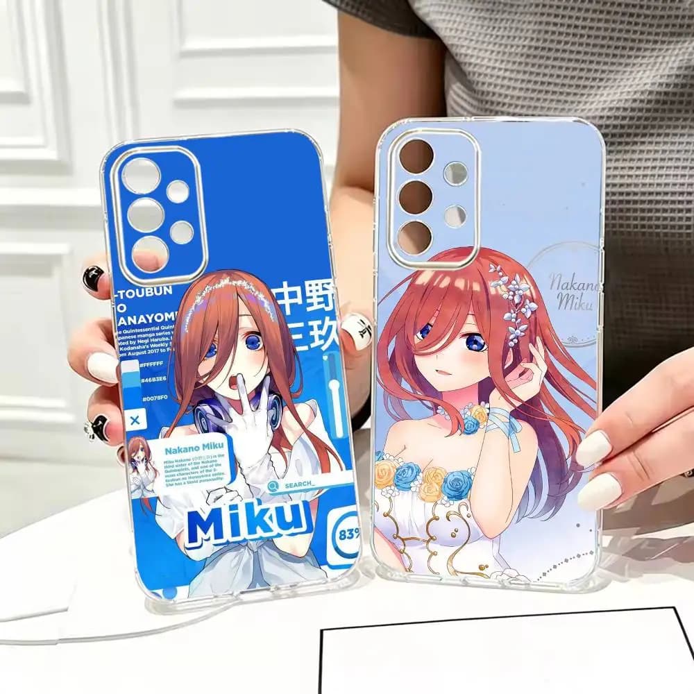 Headphone shy otaku girl Miku 5toubun Stand Phone Case Transparent TPU For Samsung S25,24,23,22,21,10,9,Ultra,Plus