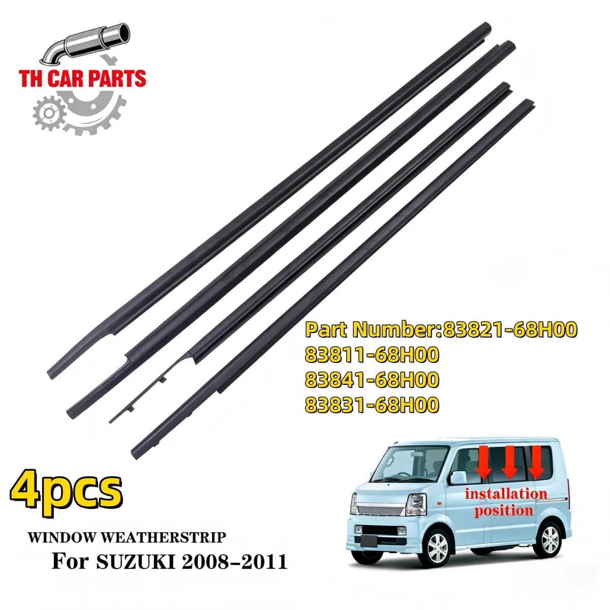 Guarnizione per Finestrini Auto per Suzuki Carry 08-11, Modanatura per Ogni Finestra 83821-68H00 83811-68H00 83841-68H00 83831-68H00