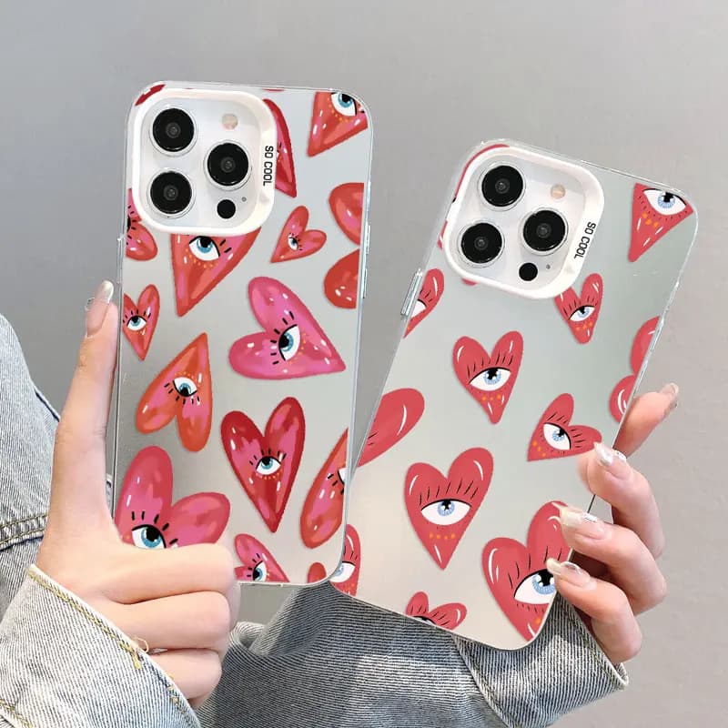 Cover per Telefono con Design 'Occhi d'Amore' per iPhone 15 14 Plus Pro Max 17 16 Pro Max 13 Mini 12 11 Pro Max, Custodia Antiurto